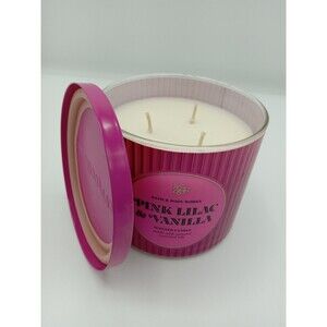 Bath And Body Works PINK LILAC AND VANILLA 3 Wick Candle 14.5 Oz Striped New